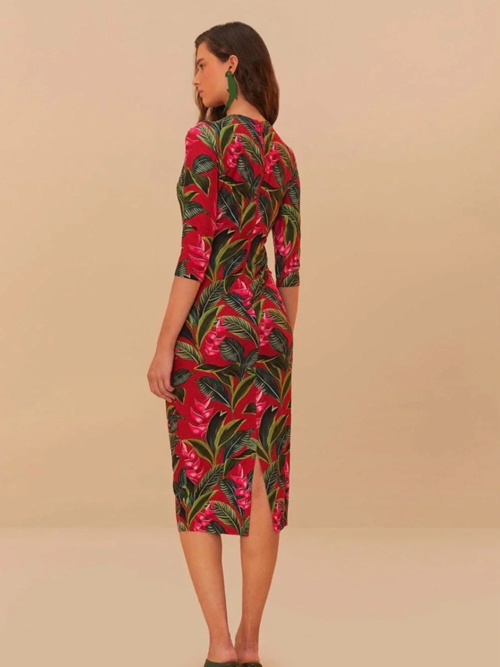 FARM Rio Tropical-Print Midi Dress 3/4 Sleeve NWT - Picture 2 of 10